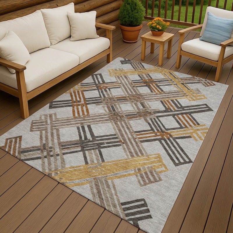 Machine Washable Indoor/ Outdoor Modern Trellis Chantille Rug - Gray - 3' x 5'