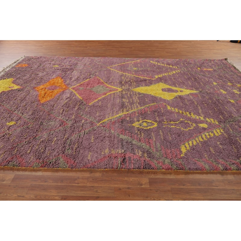 Purple Plush Moroccan Oriental Area Rug Handmade Wool Carpet - 9'0" x 12'8"