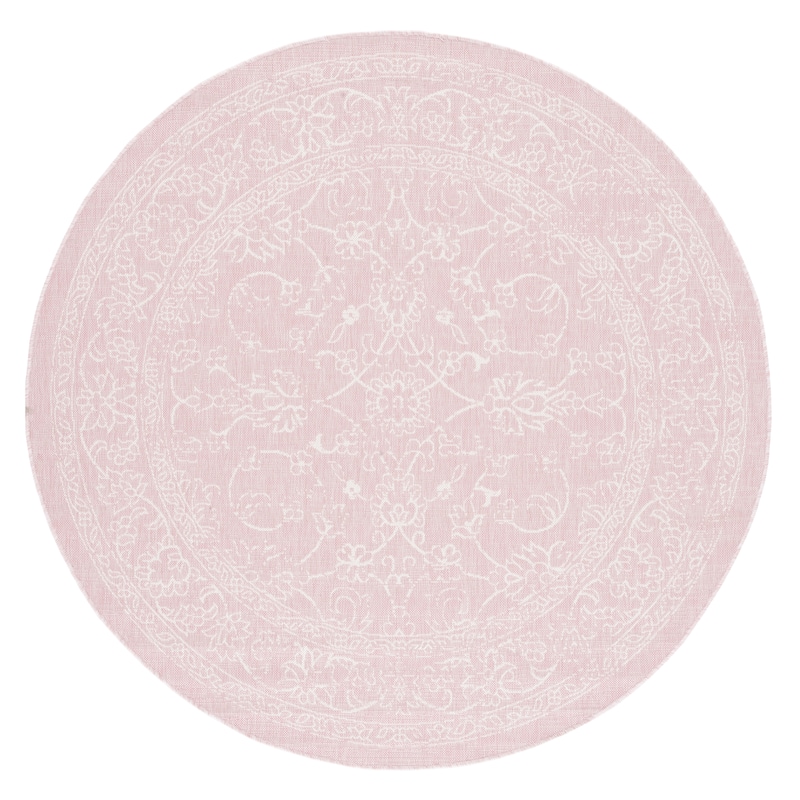 SAFAVIEH Courtyard Aquata Indoor/ Outdoor Waterproof Patio Backyard Rug - 6'7" Round - Soft Pink/Ivory