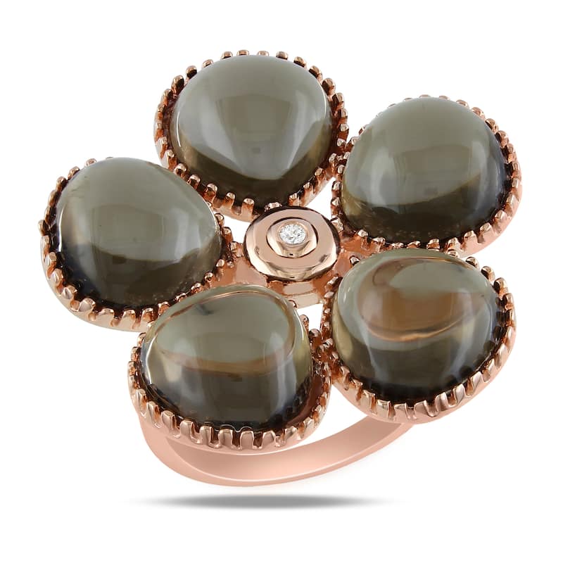 Miadora 15ct TGW Smokey Quartz and Diamond Accent Floral Ring in Rose Plated Sterling Silver