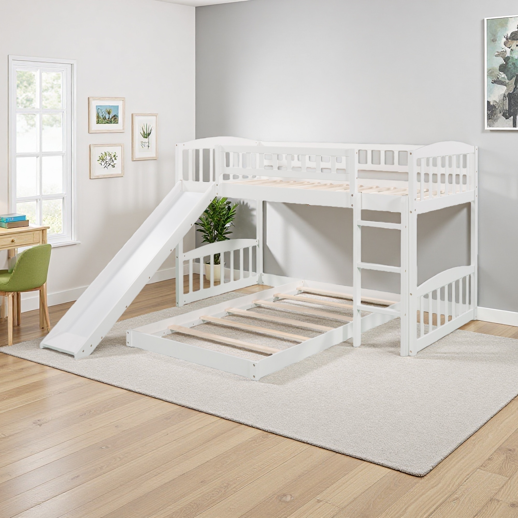 Twin over Twin Wood Bunk Bed with Slide