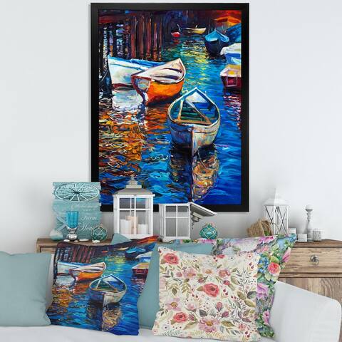Designart "Boats Resting on The Water During Warm Sunset X" Nautical & Coastal Framed Art Print