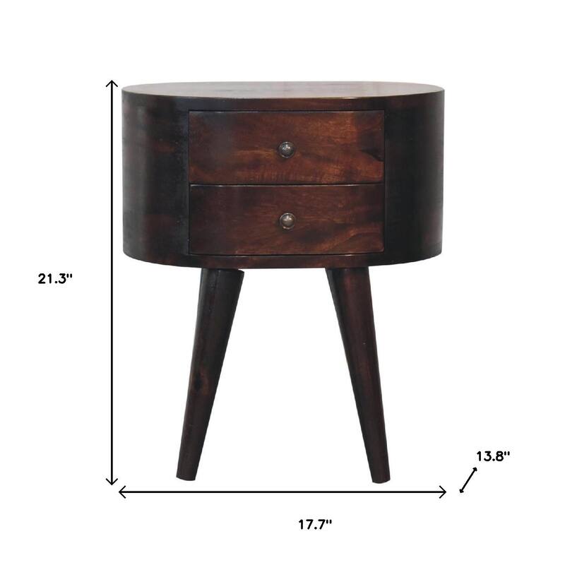 HomeRoots 21" Walnut Solid Wood Oval Two Drawer Nightstand