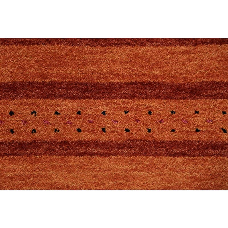 Striped Orange Gabbeh Oriental Runner Rug Hand-Knotted Wool Carpet - 2'7" x 13'0"