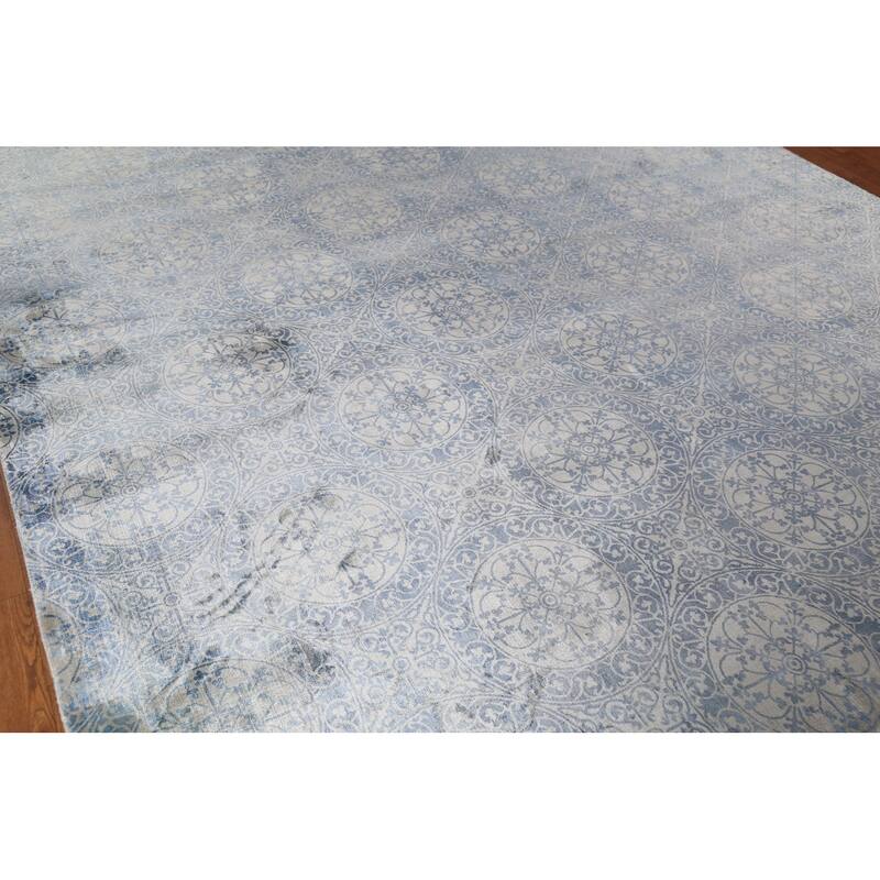 Handmade Wool & Silk Geometric Abstract Indian Area Rug - 8'5"x 11'4"