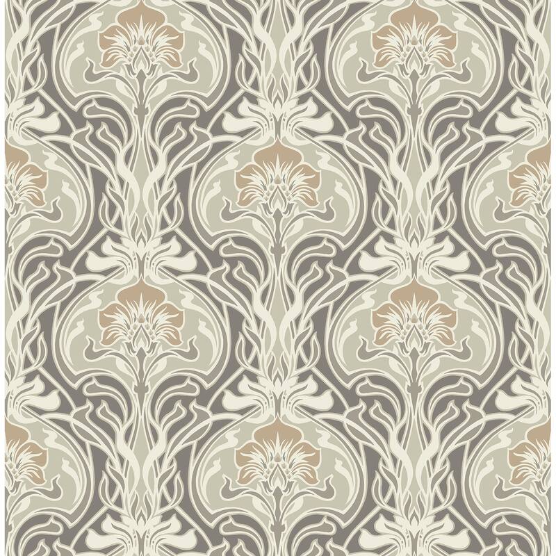 A-Street Prints Mucha Dark Grey Botanical Ogee Wallpaper