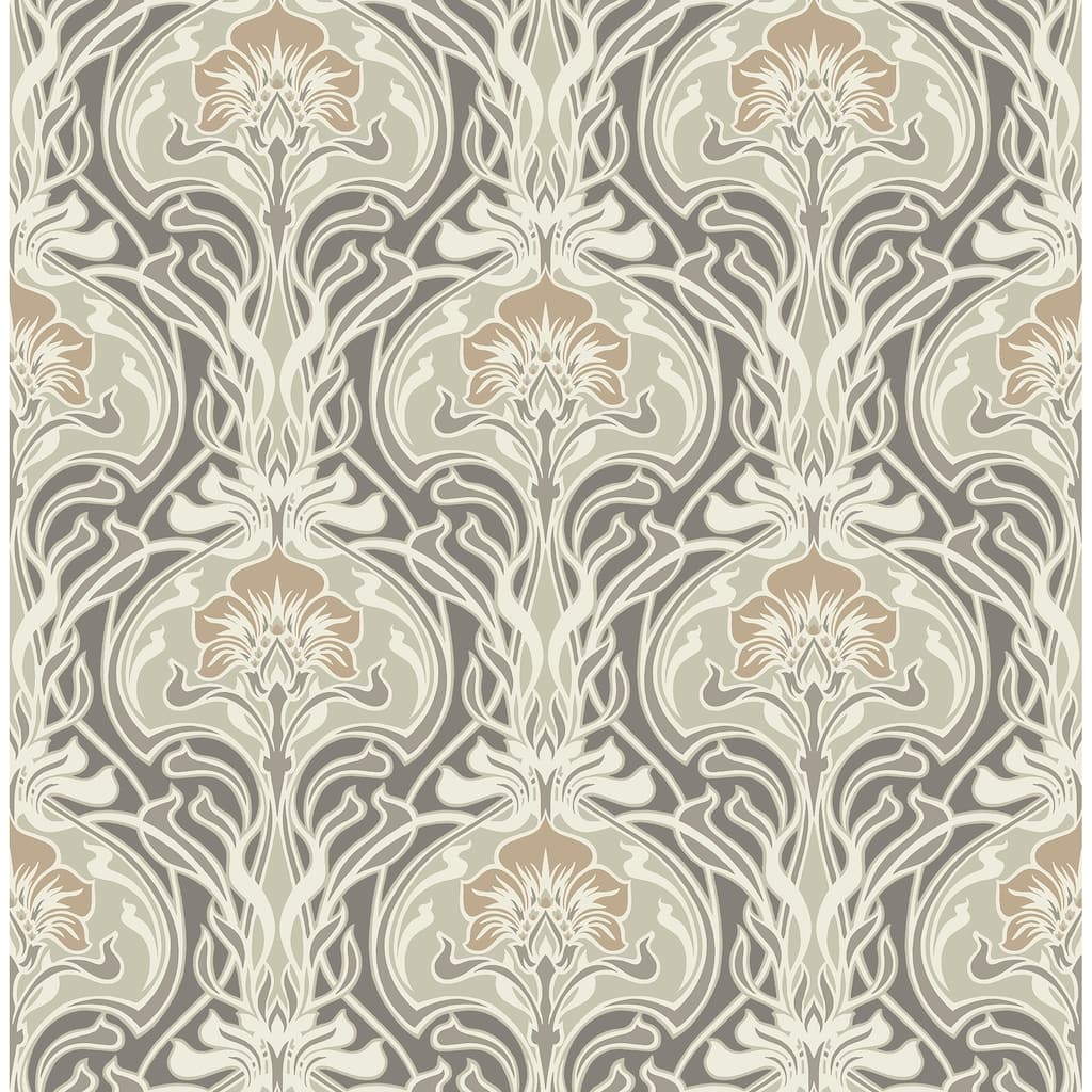 A-Street Prints Mucha Dark Grey Botanical Ogee Wallpaper