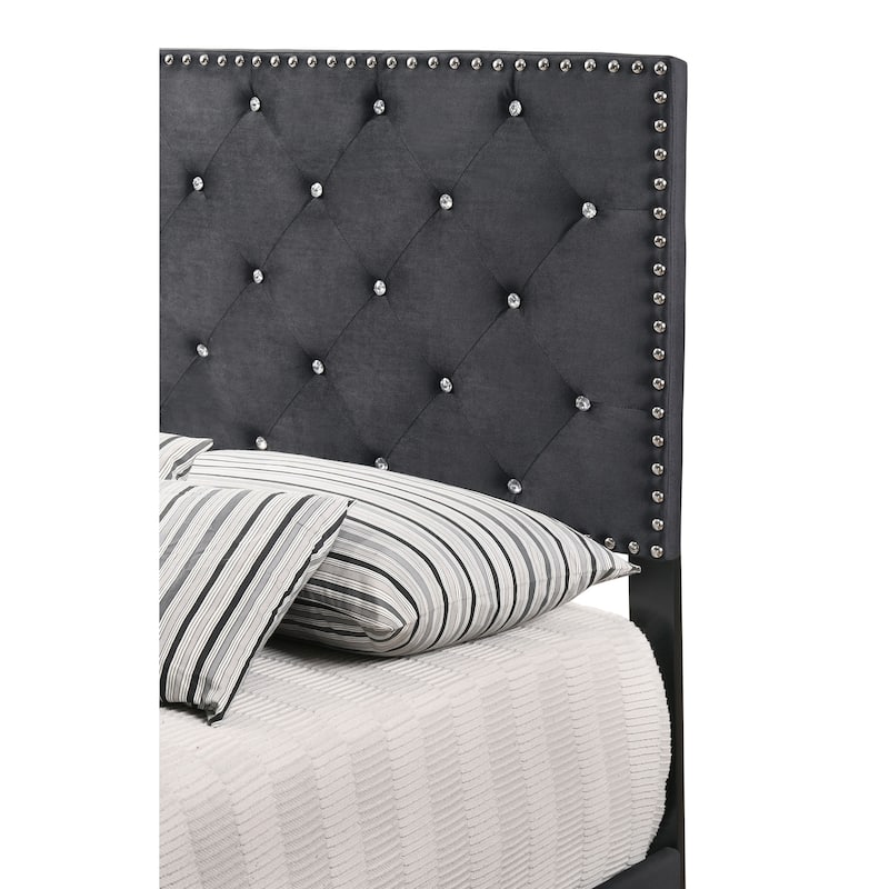 Suffolk Velvet Upholstered Jewel Accent Tufted Nailhead Panel Bed