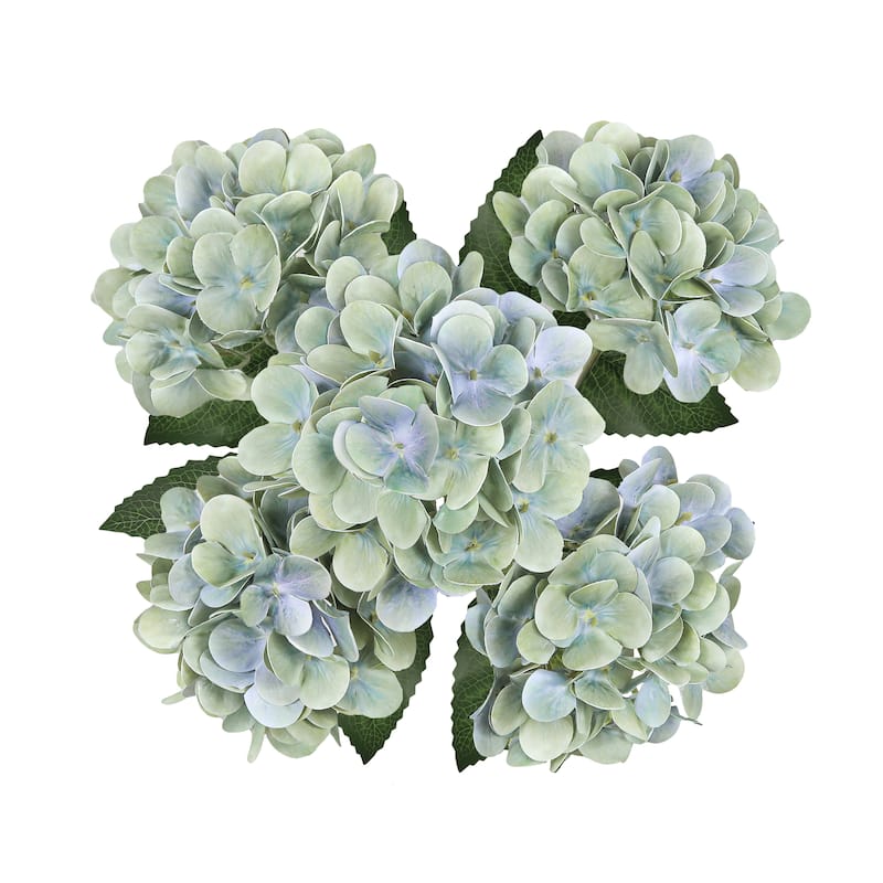 Set of 2 Natural Touch Mint Blue Artificial Hydrangea Flower Stem Bush Bouquet 18in - 18" L x 11" W x 11" DP