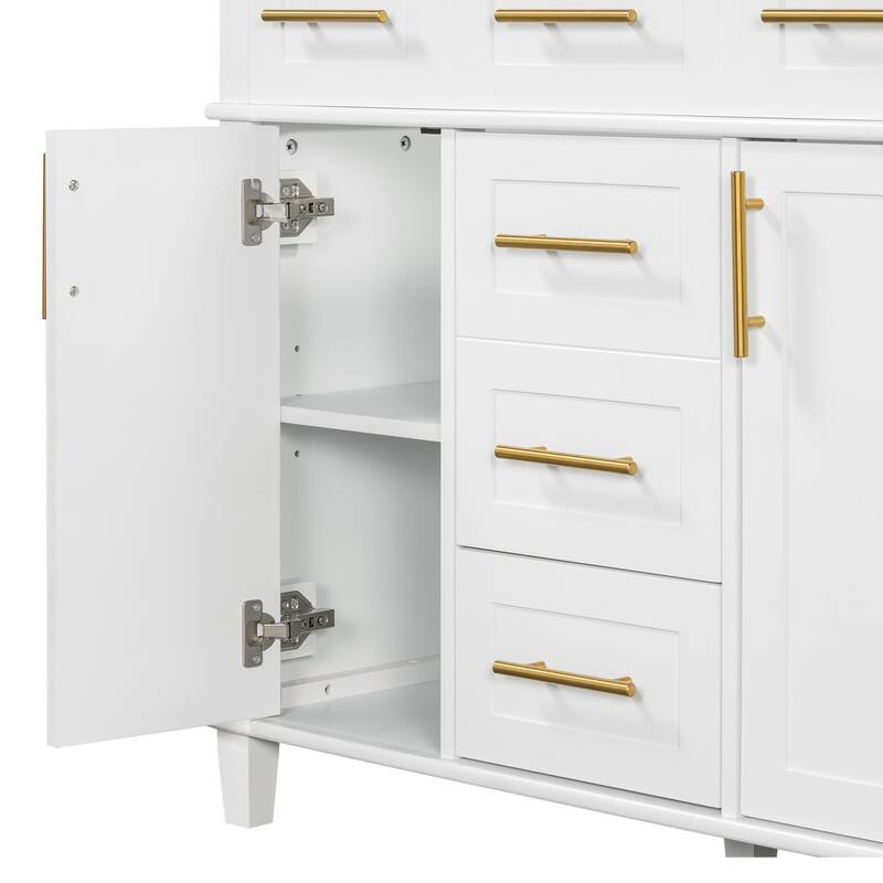 36" White Bathroom Vanity Cabinet With Versatile Storage - 4 Soft Close Drawers 1 Adjustable Shelf, 2 Soft Close Doors
