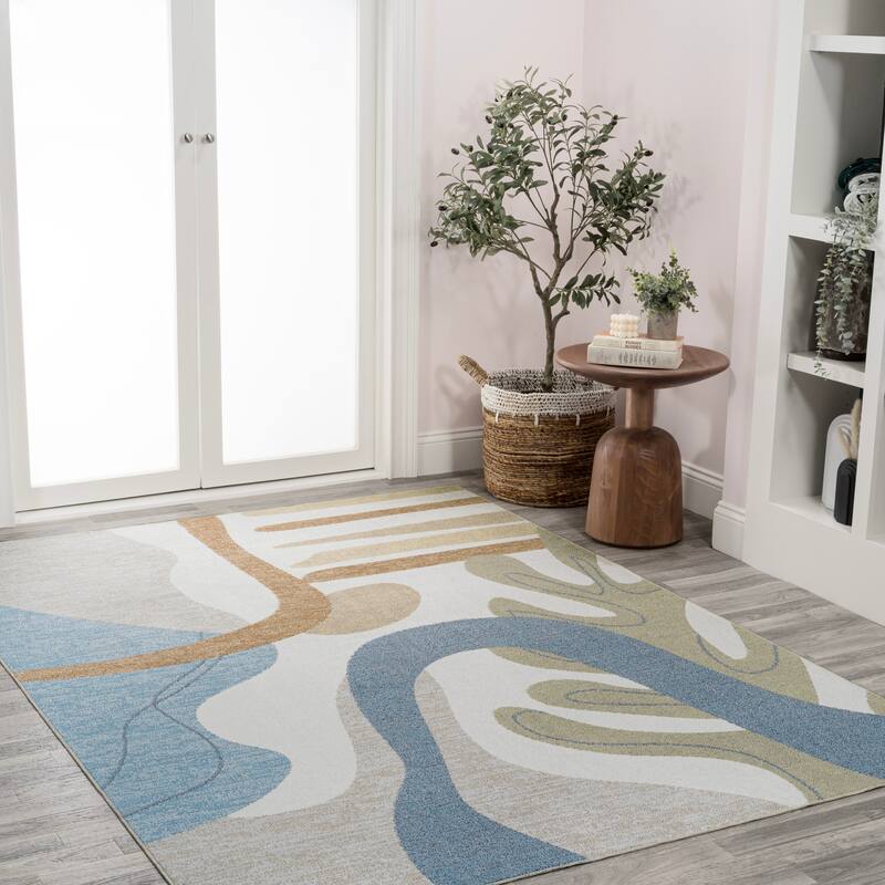 JONATHAN Y Weaver Abstract Glam Botanical Machine-Washable Cream/Multi Area Rug