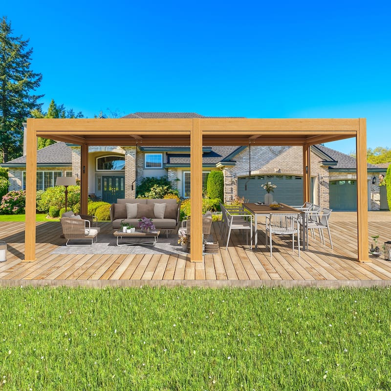 EROMMY Outdoor Louvered Pergola Gazebo with Adjustable Aluminum Rainproof Roof and Pull-Down Screen