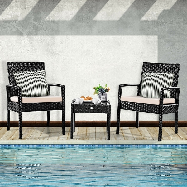 Costway 3 PS Outdoor Rattan Patio Furniture Set Backyard Garden