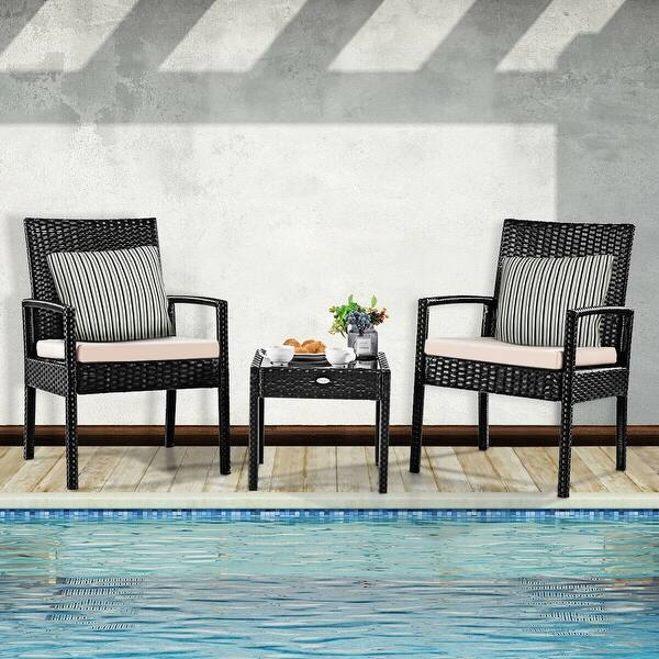 Shop Costway 3 Ps Outdoor Rattan Patio Furniture Set Backyard
