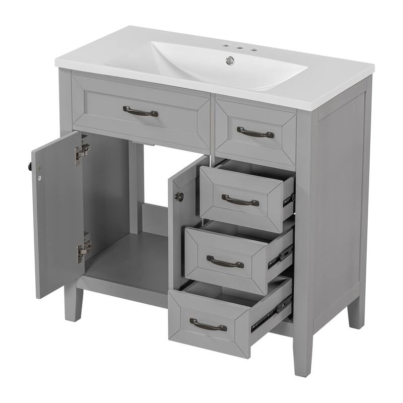 36" Bathroom Vanity with Sink Combo, Black Bathroom Cabinet with Drawers, Solid Frame and MDF Board
