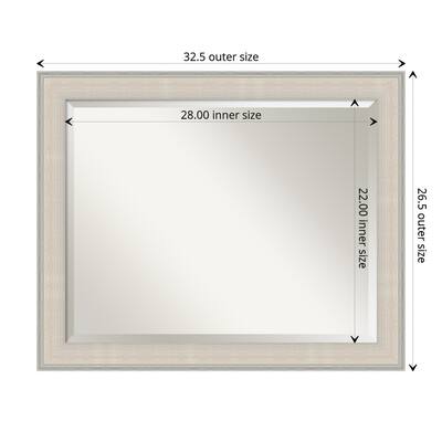Cottage White Silver Beveled Wood Framed Bathroom Vanity Wall Mirror - Cottage White Silver
