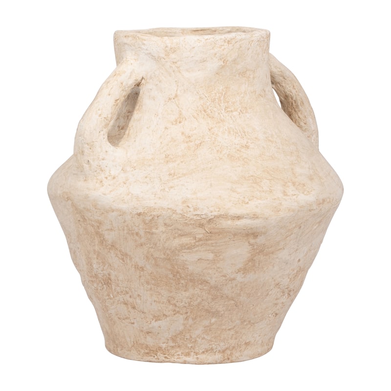 Sagebrook Home Paper Mache, Vase With Handles, White, Amphora, Textured