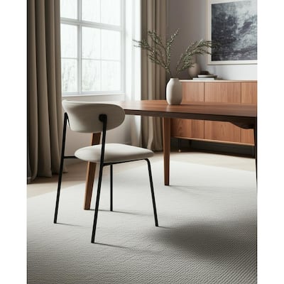 HomeRoots Cream and Black Upholstered Fabric And Metal Open Back Dining Side Chair - 21.25 in. x 32 in. x 22.25 in.
