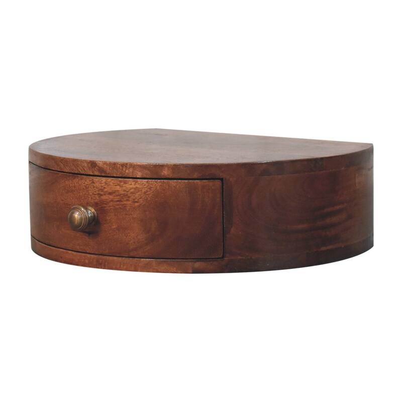 Wall-Mounted Rounded Bedside Table with Honey Caramel Drawer