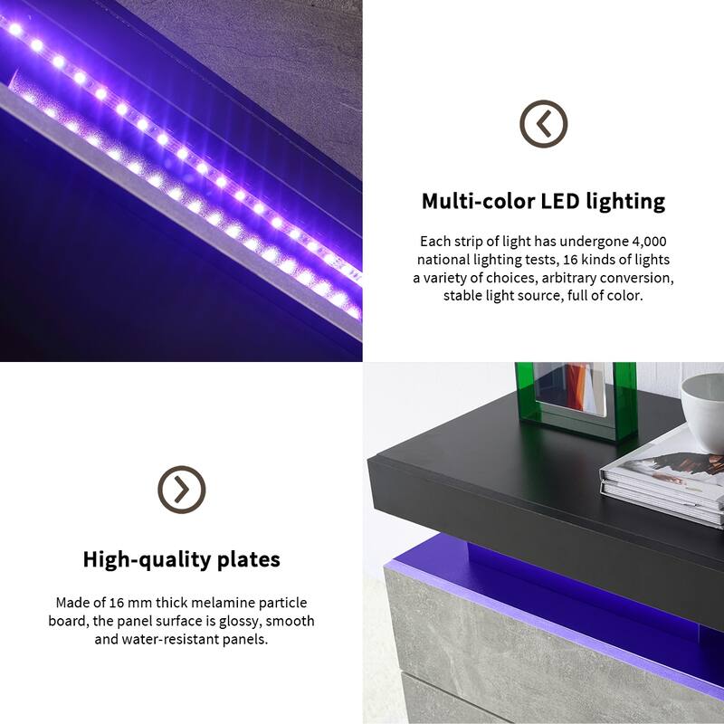 LED Bedside Table with 2 Drawers - Multi-Color Adjustable Lights, Modern White Nightstand for Bedroom & Living Room
