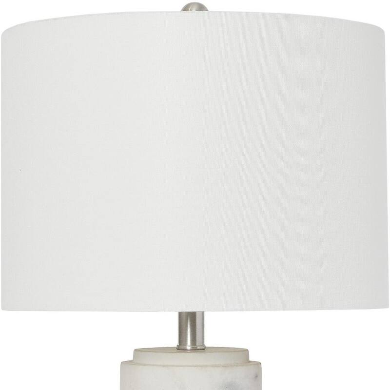 HomeRoots 24" White And Black Faux Marble Concrete Table Lamp With White Drum Shade - 14.00 in. x 23.75 in. x 14.00 in.