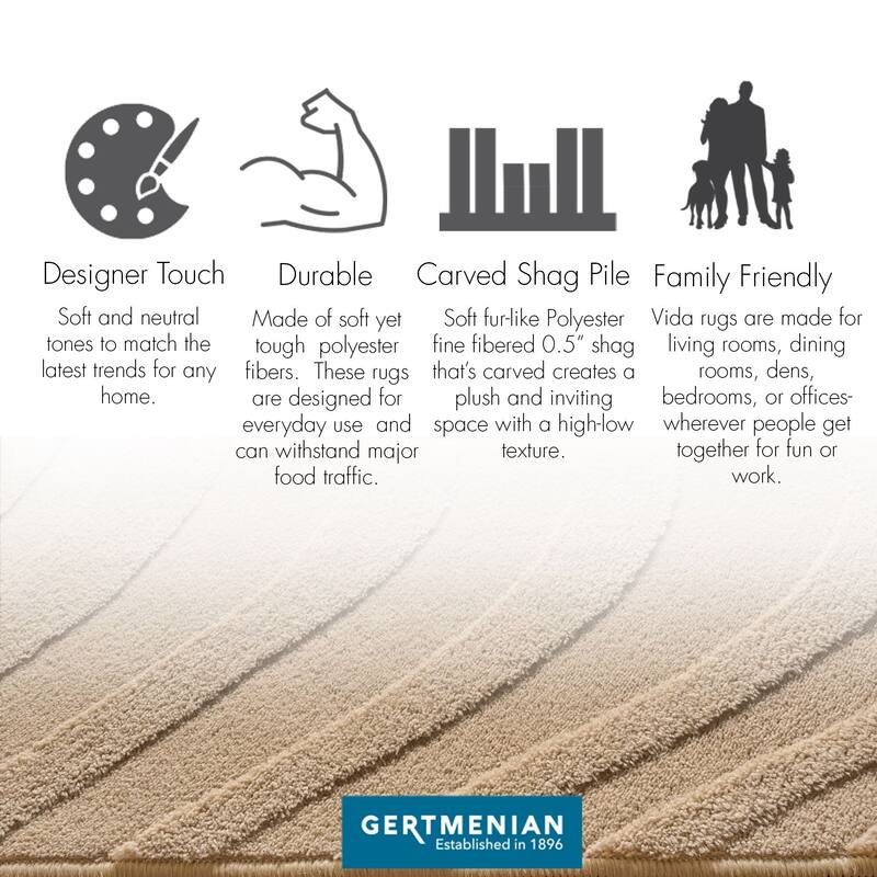 Gertmenian Vida Lomira Soft Polyester High-Low Carved Non-Slip Shag Indoor Area Rug