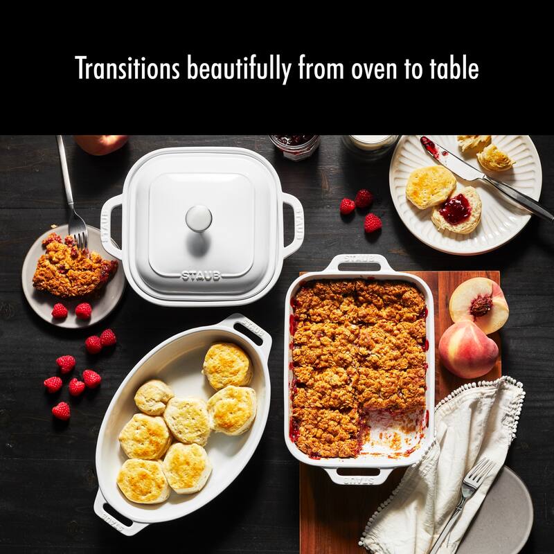 Staub Ceramic 4-pc Baking Pans Set, Casserole Dish with Lid, Brownie Pan