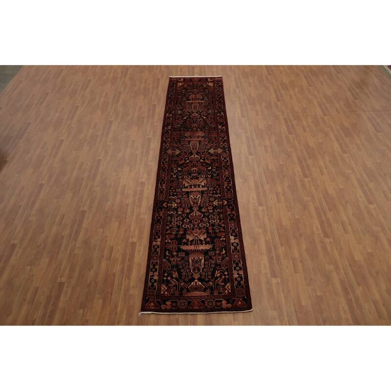 Hand Knotted Oriental 100% Wool Carpet Traditional Floral Navy Blue & Blues Lilian Runner Rug - 15' 10'' X 3' 5''