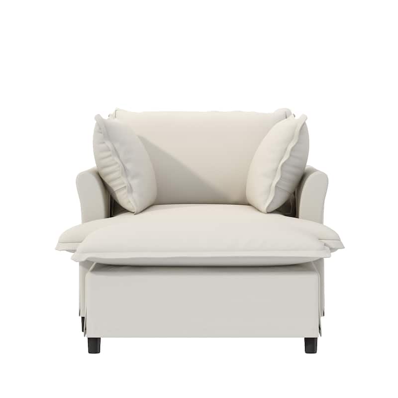 Oversized Single Sleeper Armchair,Chenille Lazy Chaise Lounge wOttoman - Beige+1 Seat+Ottoman