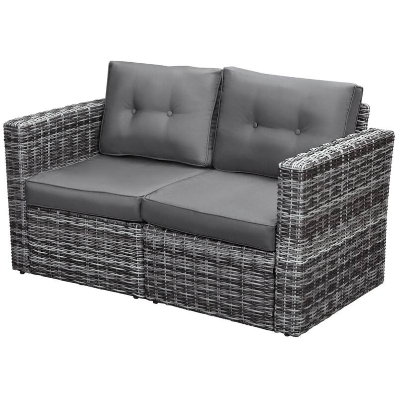 2-Piece PE Rattan Corner Sofa with Curved Armrests and Padded Cushions