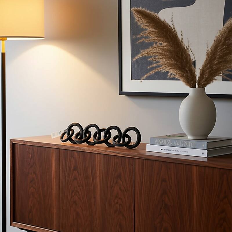 Metal Object Linked Rings Sculpture Interlocking Circular Chain Design