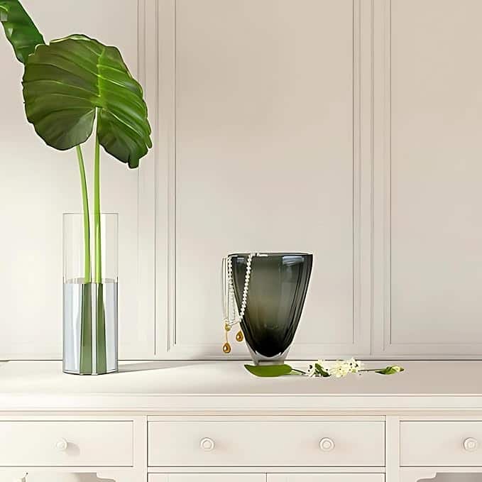 Smoky Gray Heavy Cut Glass Vase with Elegant Modern Minimalist Design