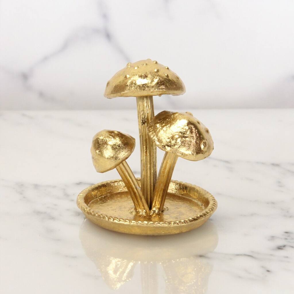 Hareton Cast Iron Golden Mushroom Trio Table Decor