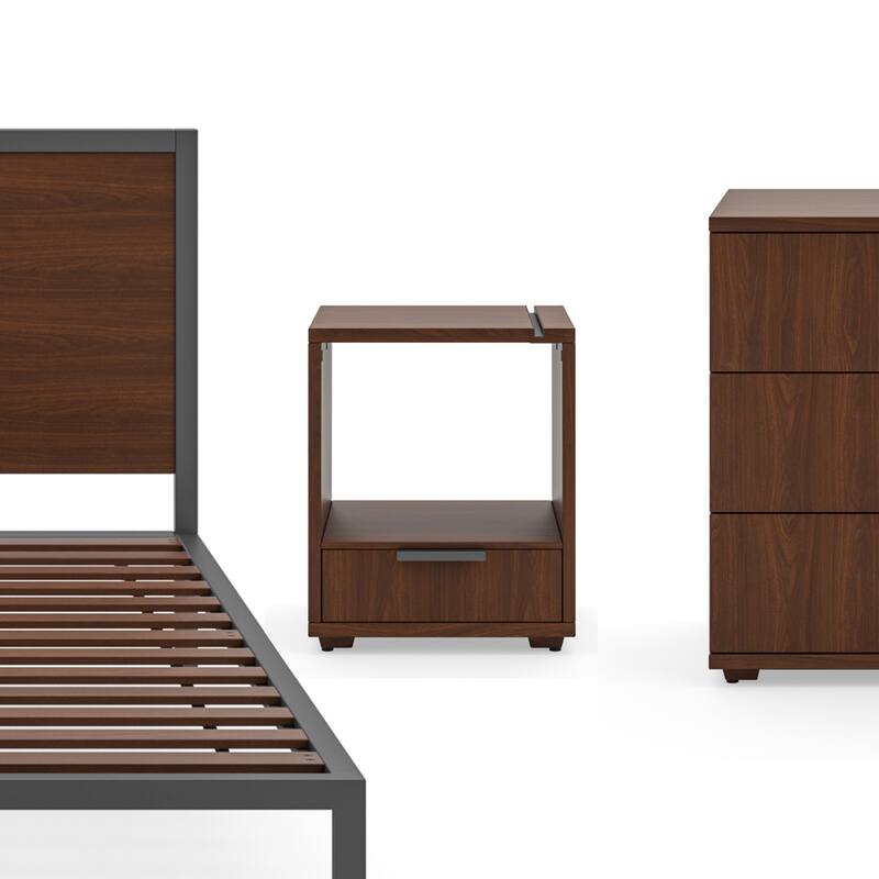 Homestyles 4Piece Merge Brown Wood Queen Bed, Two Nightstands and