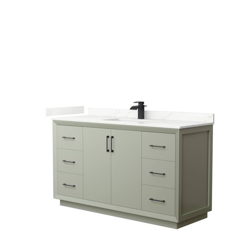 Strada 60-inch Single Vanity, Quartz Top - Light Green, Black Trim, Giotto Quartz Top