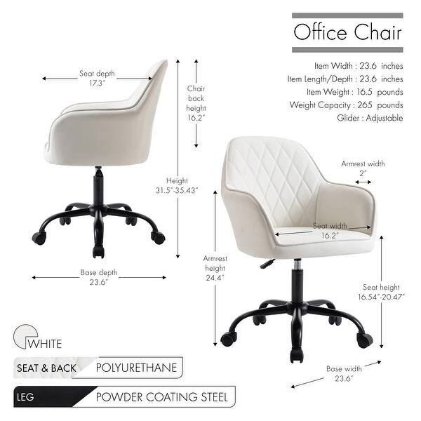dimension image slide 2 of 3, Porthos Home Nadia PU Leather Upholstered Office Chair with Steel Legs