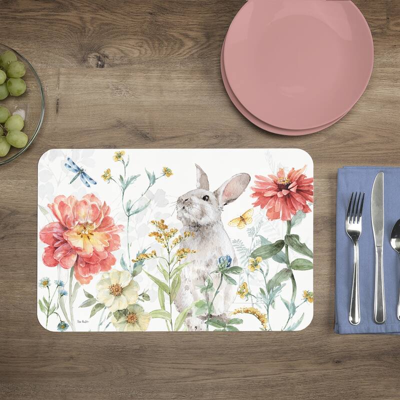 Reversible Wipe-clean Counterart Placemats Set of 4 - Spring Meadow Bunny