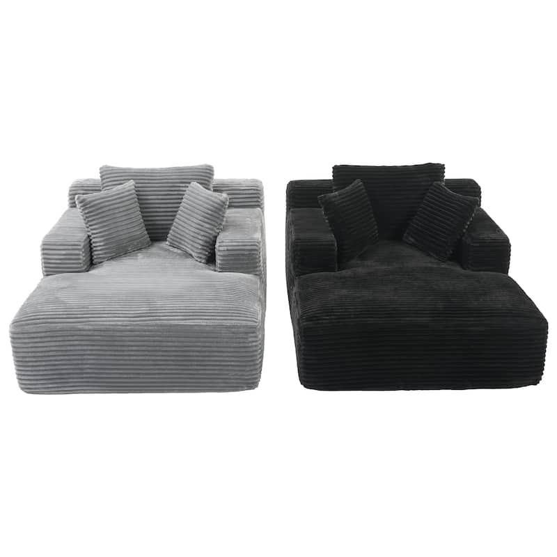 Corduroy Chaise Lounge Sofa Bed with Removable Pillows, Pocket Spring Cushion and No Assembly Required