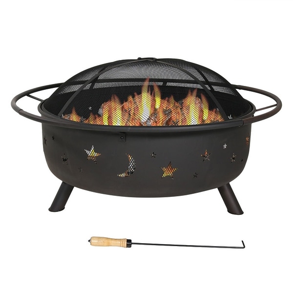 Sunnydaze Cosmic Fire Pit with Cooking Grill, Size Options Available - Black