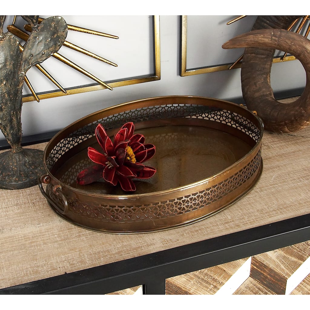 Brown Metal Living Room Decor Tray (Set of 2) - 12.5 x 17 x 2.5