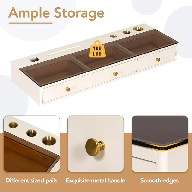 47 inch Floating Shelf with Drawer Multi Purpose Wall Mounted Vanity Table White Golden