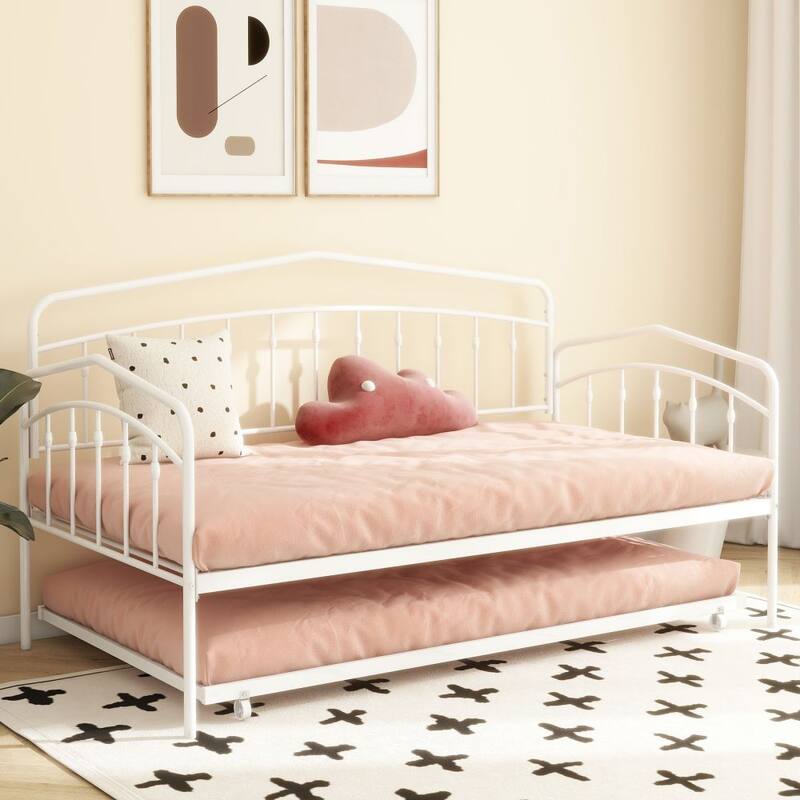 White Metal Twin Daybed with Twin Trundle