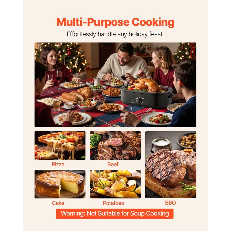 18QT Electric Roaster Oven with Self-Basting Lid, Electric Turkey Roaster with Defrost Warm, 1450W