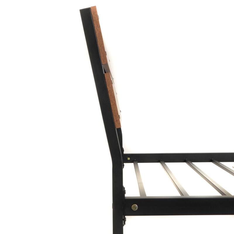 Twin Bed Frame Metal & Wood Style - Rustic Bed with Storage & Sturdy Base