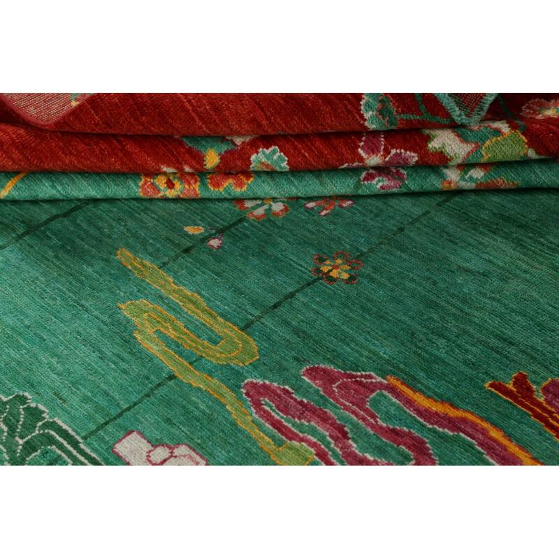 Vegetable Dye Animal Pictorial Art Deco Area Rug Handmade Wool Carpet - 10'3" x 13'7"