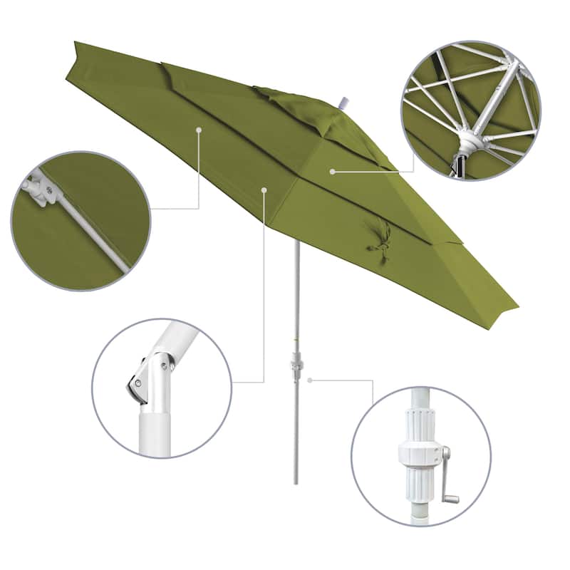 California Umbrella 11' Sun Master Patio Umbrella White Aluminum Pole Fiberglass Ribs Crank Lift Tilt Pacifica