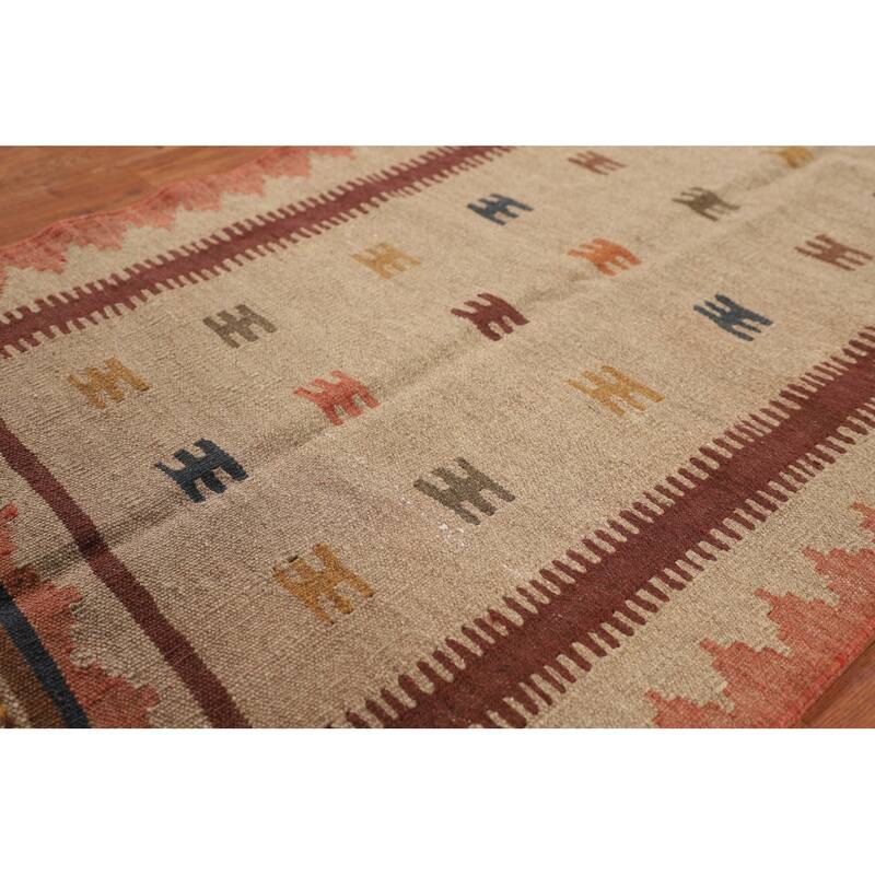 Reversible Kilim Persian Foyer Rug Hand-Woven Wool Carpet - 2'9"x 6'3"