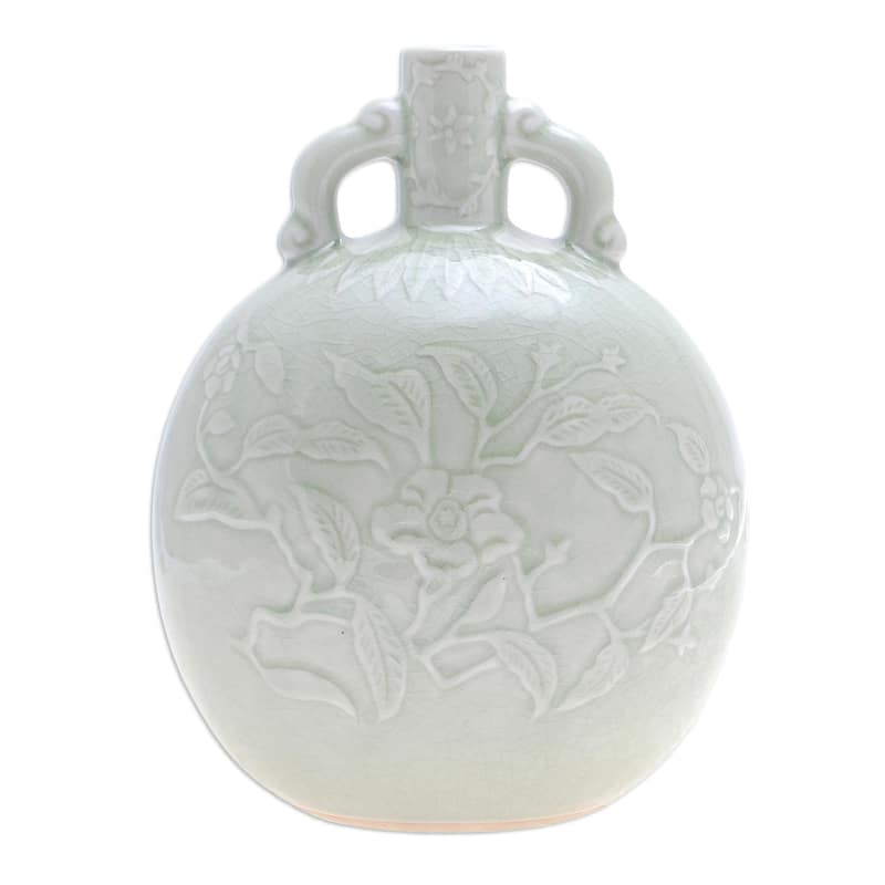 Novica Handmade Flower Bunch Celadon Ceramic Vase