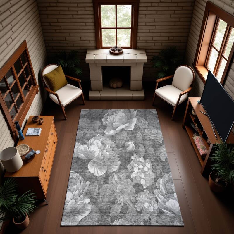 Premium Washable Super Soft Floral Mayfield Rug - Gray - 5' x 7'6"