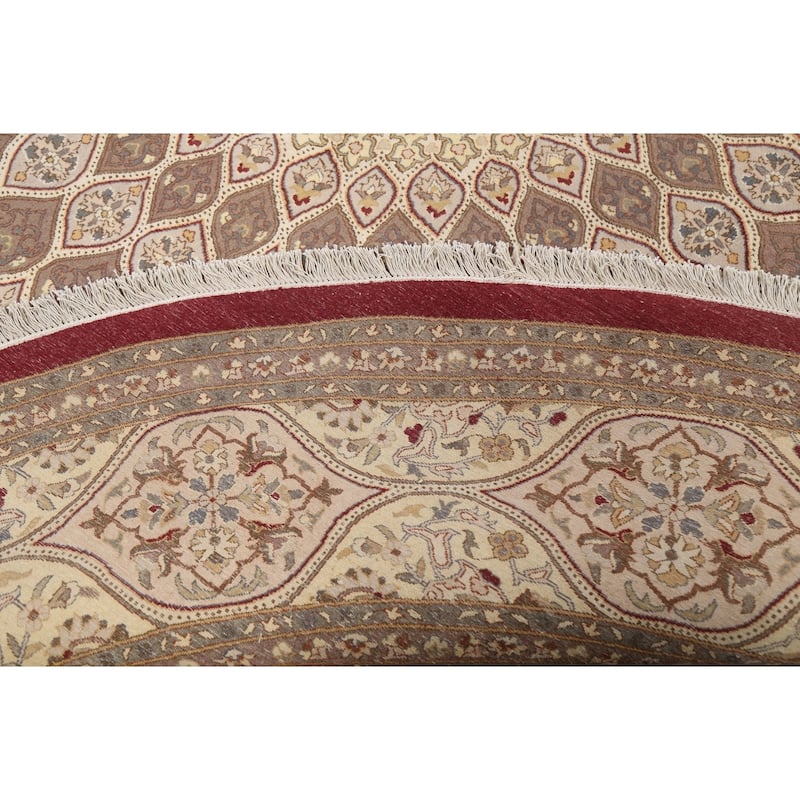 Wool/ Silk Vegetable Dye Floral Qum Oriental Area Rug Handmade Carpet - 10'1" x 10'2" Round